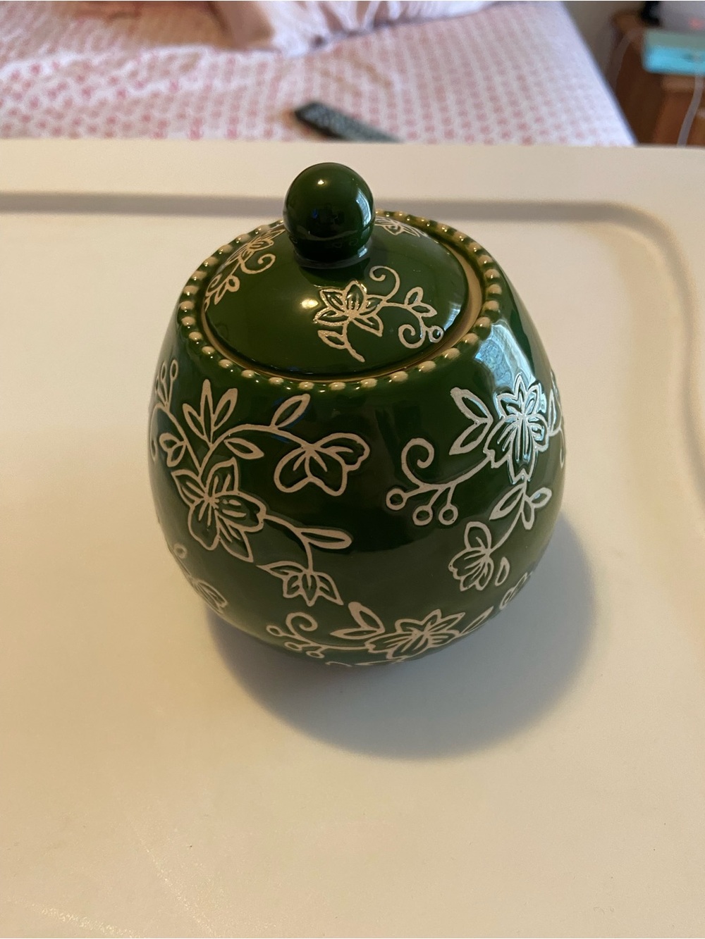 Temptations Green Ceramic Floral Canister with Lid